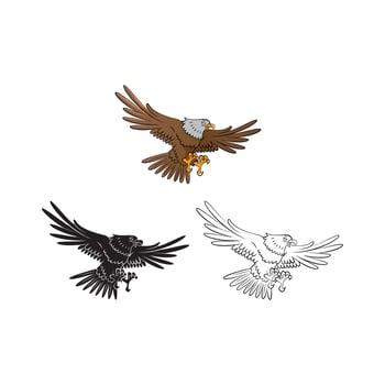 Coloring book flying eagle cartoon character vector