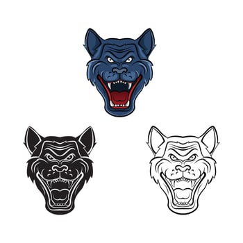 Coloring book wolf face mascot cartoon character vector
