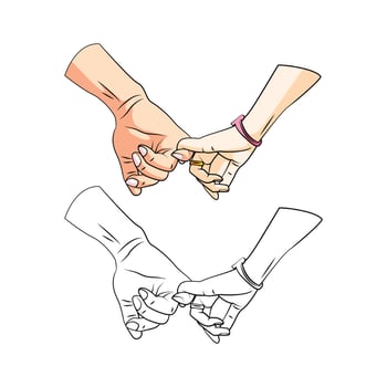 Coloring book relationship hand cartoon character vector