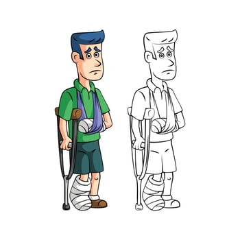Coloring book injured man cartoon character vector