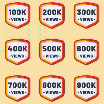 views logo 100k  to 900k plus views celebration badge set vector