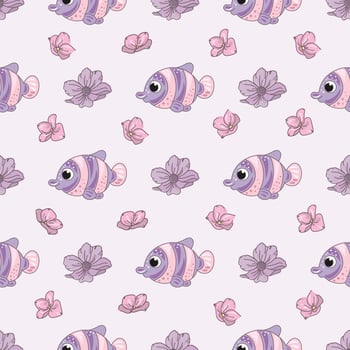 FISH FLOWER Underwater Seamless Pattern Vector Illustration