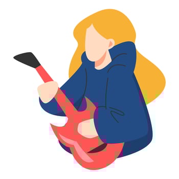 female guitarist playing concept of band, music, concert, rock. flat vector. vector