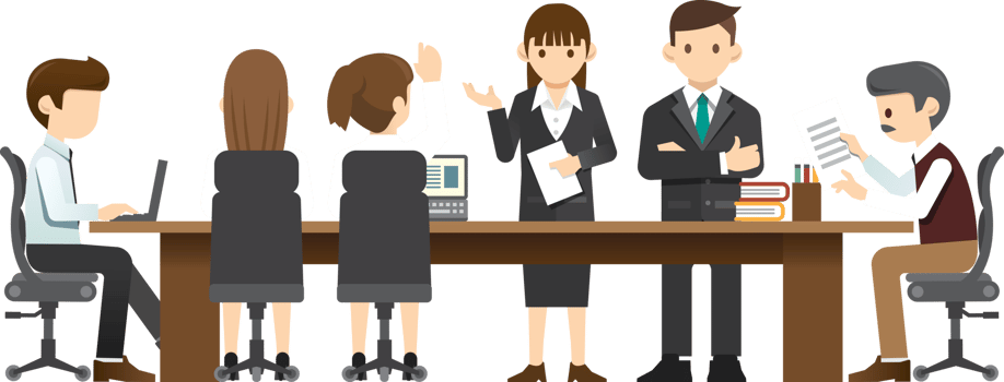 businessman team meeting job objects equipment. png