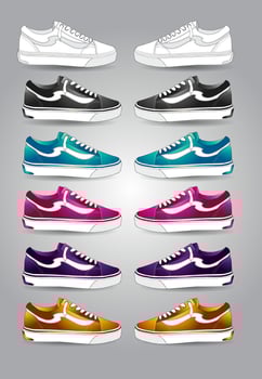 Sneakers are casual shoes. Various sneakers of different colors vector
