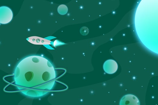 Beautiful teal or green turquoise galaxy background with nebula cosmos and comets. Stardust and bright shining stars in universal. Vector illustration.