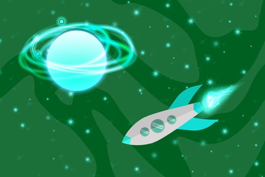 Beautiful teal or green turquoise galaxy background with nebula cosmos and comets. Stardust and bright shining stars in universal. Vector illustration.