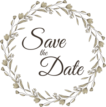Save the date with the floral wreath beautiful design for wedding invitation or engagement invitation png