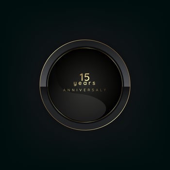 15 Years anniversary golden banners design, vector luxury cicle shape banner on dark background, premium celebration element with geometric shape black, vector illustration