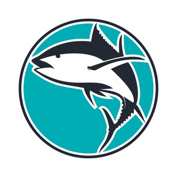 Vector illustration of tuna fish logo design template with circle shape for fishing club logo