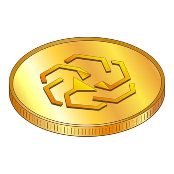 Gold coins Unus Sed Leo in isometric top view isolated on white. Vector illustration.