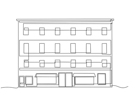 multi-storey house, city, hand-drawn, continuous monoline, drawing in one line vector