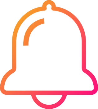Notification or bell icon in gradient colors. Alarm clock and smartphone application alert. png