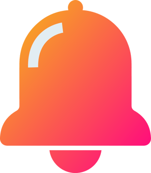 Notification or bell icon in gradient colors. Alarm clock and smartphone application alert. png