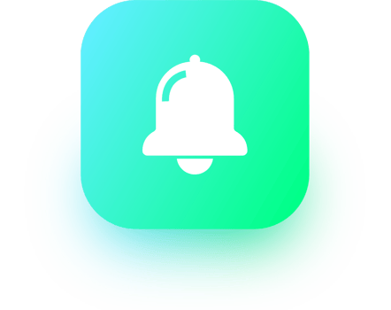 Notification or bell icon in square gradient colors. Alarm clock and smartphone application alert. png