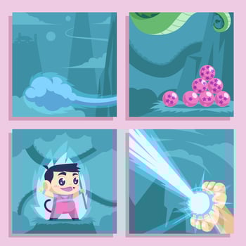 Adventure Boy with Star Balls and Magic Power Social Media Template vector