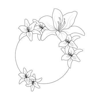 Lily Flower Coloring Page And Book Hand Drawn Line Art Illustration vector