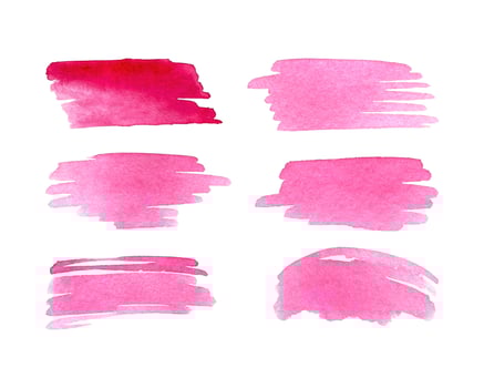 Set pink watercolor brush strokes for design. Pink lipstick, cosmetics, beauty. vector