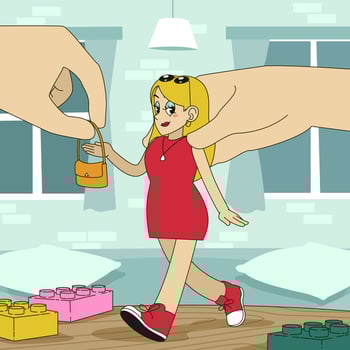 A Girl put some Accessories on her Doll and Play it Happily vector