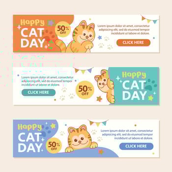 Happy Cat Day Banner Design Set vector