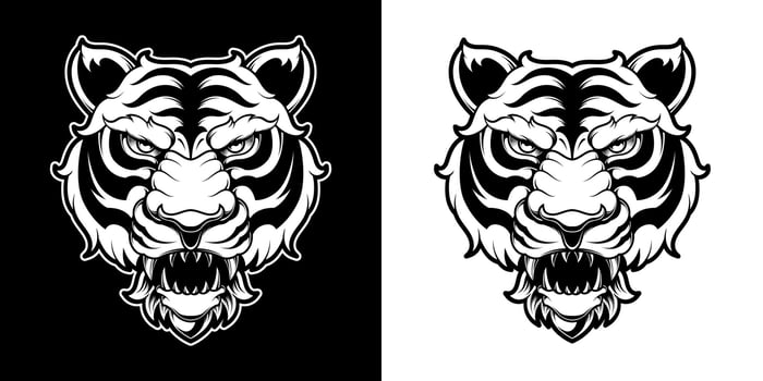 BLACK AND WHITE TIGER HEAD LOGO ILLUSTRATION vector
