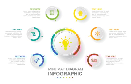 Infographic business template. 6 Steps Modern Mindmap diagram with circle topics. Concept presentation. vector