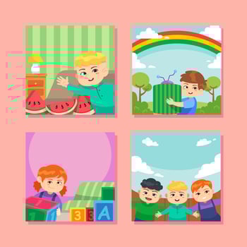 Happy Kids and Friends Social Media Set vector