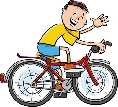 happy cartoon boy character riding a bicycle vector