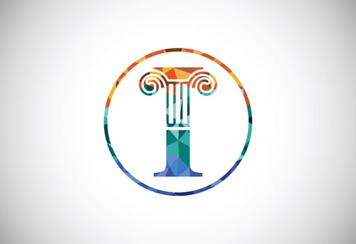 Low poly letter I with law pillar logo design. Law office vector logo template