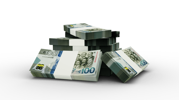3d rendering of Stack of Ghanaian cedi notes. bundles of Ghanaian currency notes png