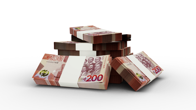 3d rendering of Stack of Ghanaian cedi notes. bundles of Ghanaian currency notes png