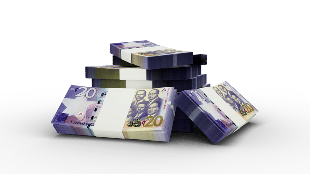 3d rendering of Stack of Ghanaian cedi notes. bundles of Ghanaian currency notes png