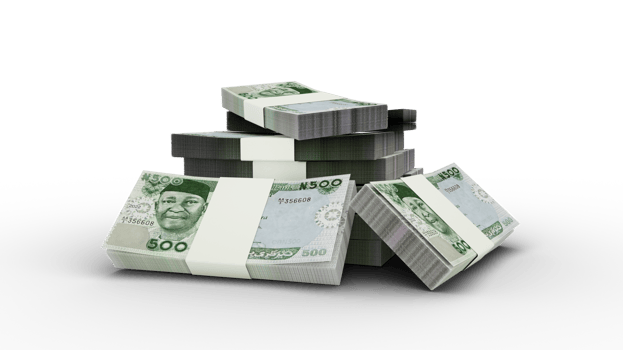 3d rendering of Stack of Nigerian Naira notes. bundles of Nigerian currency notes png
