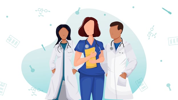 Web concept illustration national doctor day. Doctor man, woman black doctor. Flat, cartoon style. vector