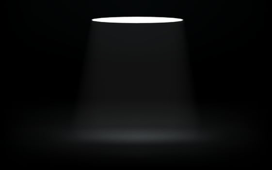 Black room with top light. 3d vector premium showcase for display products