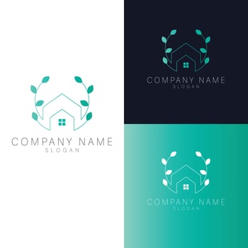 House and leaves logo template vector. Luxury real estate logotype. Flat logo design. vector