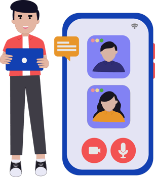 video call with business partner illustration. online group video call with smartphone. illustration of a video call with a friend using a mobile phone png