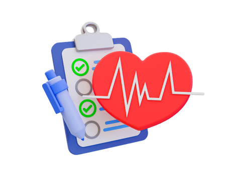 3d minimal annual health check concept. Health insurance concept. checklist clipboard with a heart and heart wave. 3d illustration. png