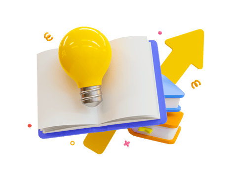 3d minimal self-development concept. Self-learning concept. Reading a book to get a new idea. Knowledge seeking. Textbook with a light bulb. 3d rendering illustration. png