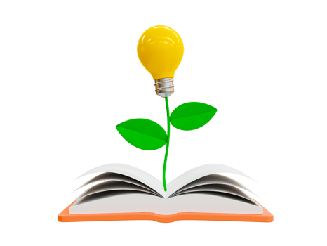 3d minimal growth mindset. Student learning growth concept. Reading a book to get a new idea. Knowledge seeking. Light bulb growing from a textbook. 3d rendering illustration. png