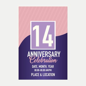 Vector 14th years anniversary vector invitation card. template of invitational for print design