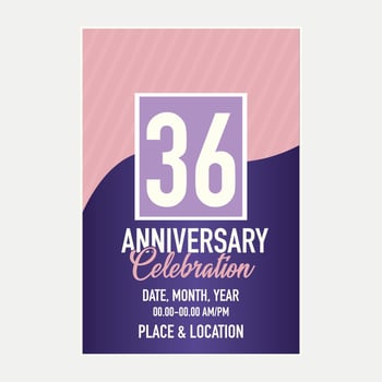 Vector 36th years anniversary vector invitation card. template of invitational for print design