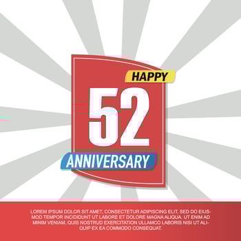 Vector 52 year anniversary icon logo design with red and white emblem on white background abstract illustration