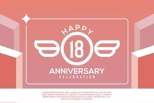 18th year anniversary design letter with wing sign concept template design on pink background vector