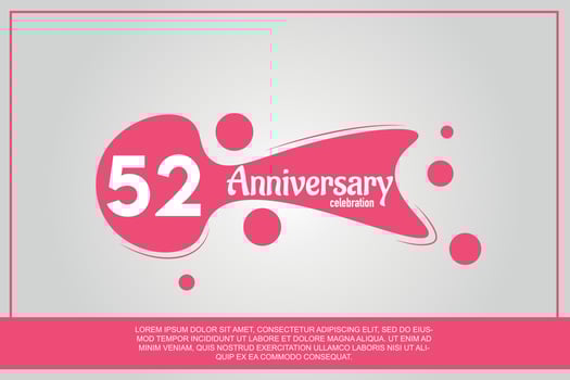 52 year anniversary celebration logo with pink color design with pink color bubbles on gray background vector abstract illustration