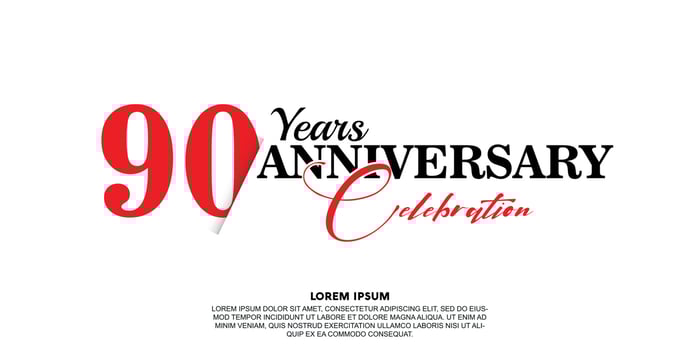 90 year anniversary celebration logo vector design with red and black color on white background abstract