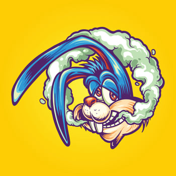 Cute bunny head with weed smoke cartoon logo vector illustrations for your work logo, merchandise t-shirt, stickers and label designs, greeting cards advertising company or brands