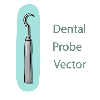 dental probe - vector illustration with shadow. Metal dental instrument for oral cavity operations