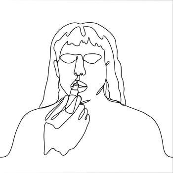 portrait of a girl with loose hair and closed eyes paints her lips with lipstick. One continuous line black and white drawing. Beauty blogger, makeup artist, just a girl smears her lips with lipstick vector