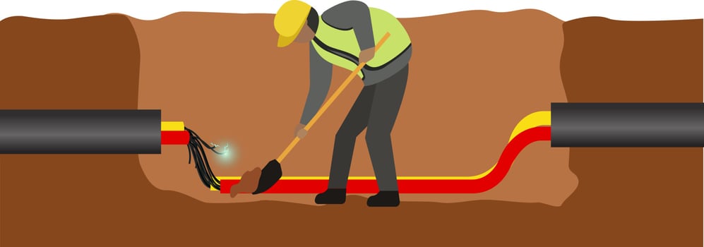 Construction worker, Repairing broken wire pipe on concrete soil vector